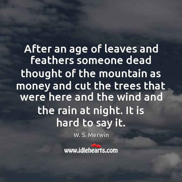 After an age of leaves and feathers someone dead thought of the W. S. Merwin Picture Quote