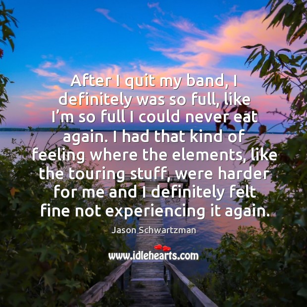 After I quit my band, I definitely was so full, like I’m so full I could never eat again. Jason Schwartzman Picture Quote