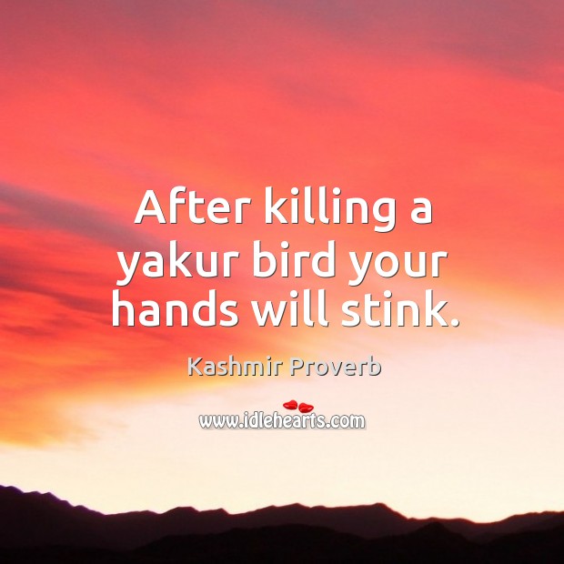 After killing a yakur bird your hands will stink. Kashmir Proverbs Image