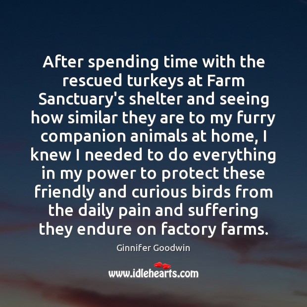 After spending time with the rescued turkeys at Farm Sanctuary’s shelter and Ginnifer Goodwin Picture Quote