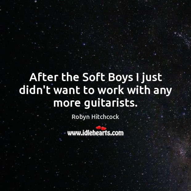 After the Soft Boys I just didn’t want to work with any more guitarists. Robyn Hitchcock Picture Quote