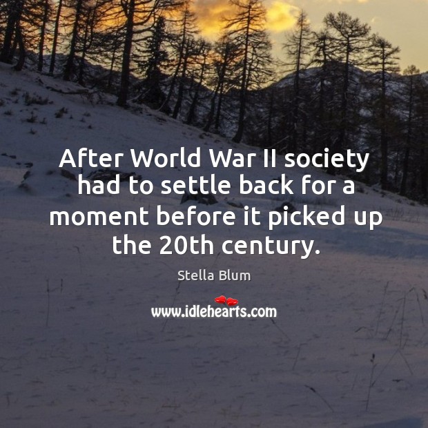 After world war ii society had to settle back for a moment before it picked up the 20th century. Stella Blum Picture Quote