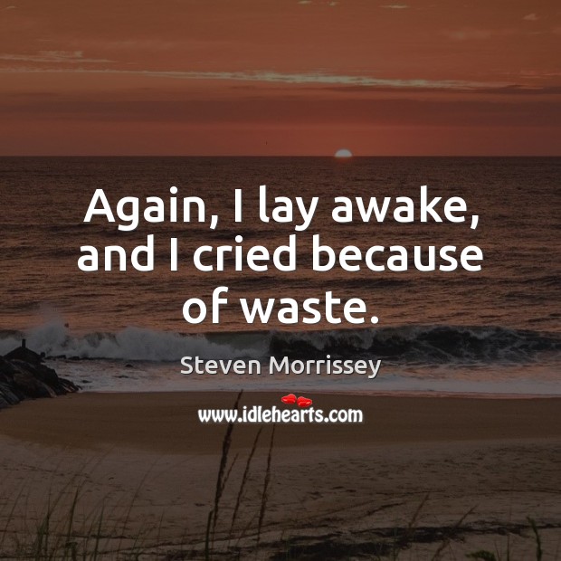 Again, I lay awake, and I cried because of waste. Steven Morrissey Picture Quote