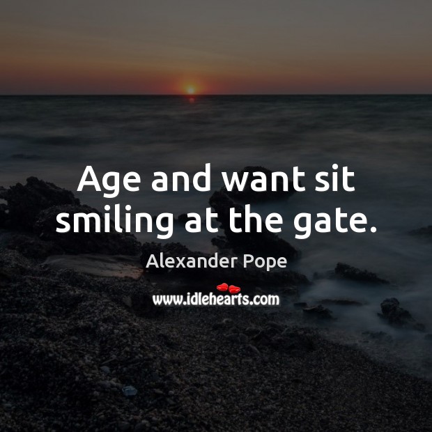 Age and want sit smiling at the gate. Image