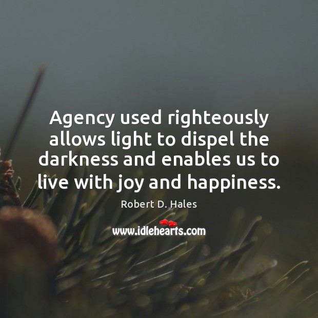 Agency used righteously allows light to dispel the darkness and enables us Robert D. Hales Picture Quote