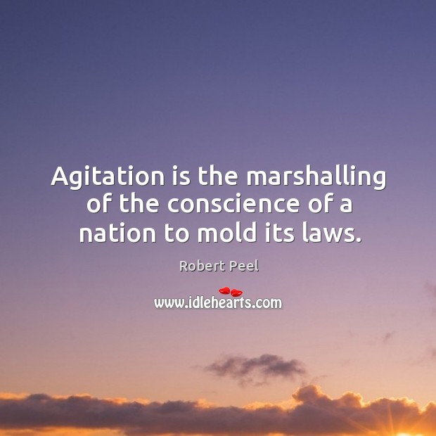 Agitation is the marshalling of the conscience of a nation to mold its laws. Robert Peel Picture Quote