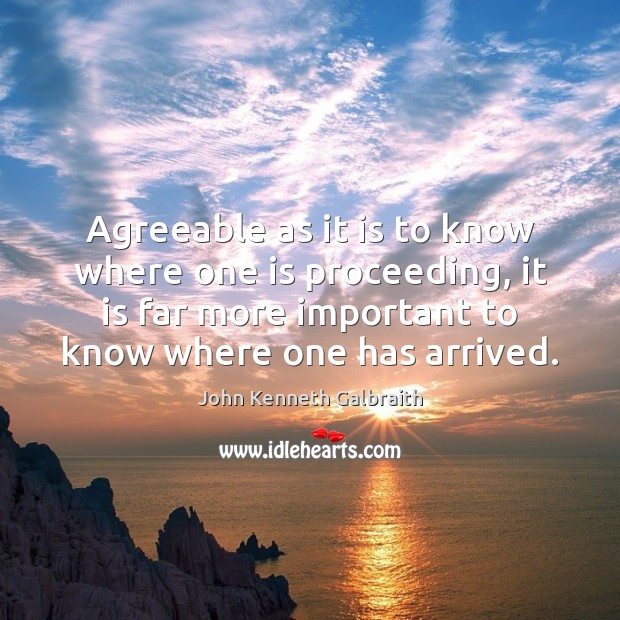 Agreeable as it is to know where one is proceeding, it is John Kenneth Galbraith Picture Quote