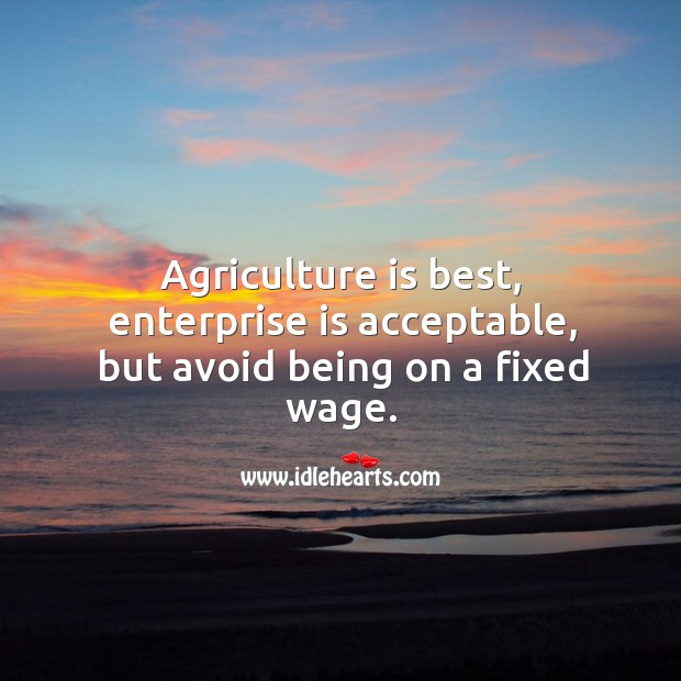 Agriculture is best, enterprise is acceptable, but avoid being on a fixed wage. Agriculture Quotes Image