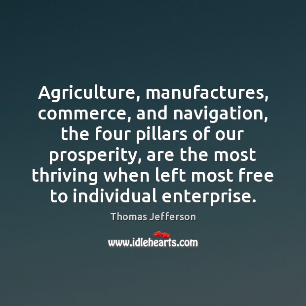 Agriculture, manufactures, commerce, and navigation, the four pillars of our prosperity, are Image