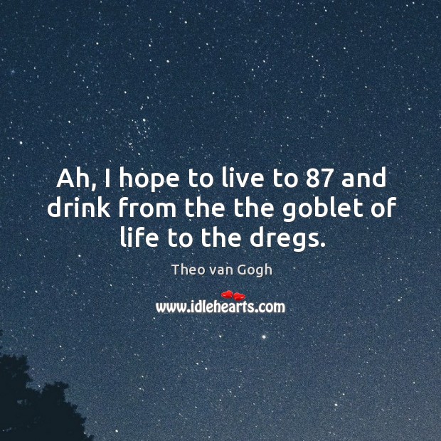Ah, I hope to live to 87 and drink from the the goblet of life to the dregs. Theo van Gogh Picture Quote