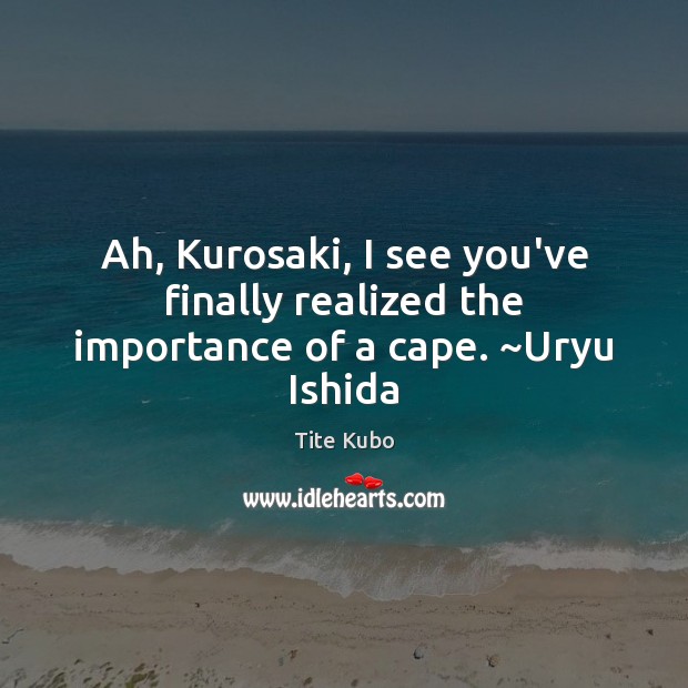 Ah, Kurosaki, I see you’ve finally realized the importance of a cape. ~Uryu Ishida Tite Kubo Picture Quote