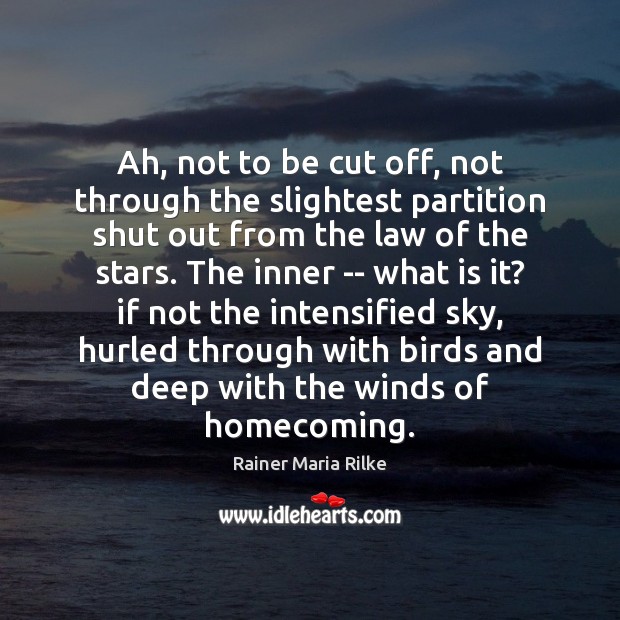 Ah, not to be cut off, not through the slightest partition shut Rainer Maria Rilke Picture Quote