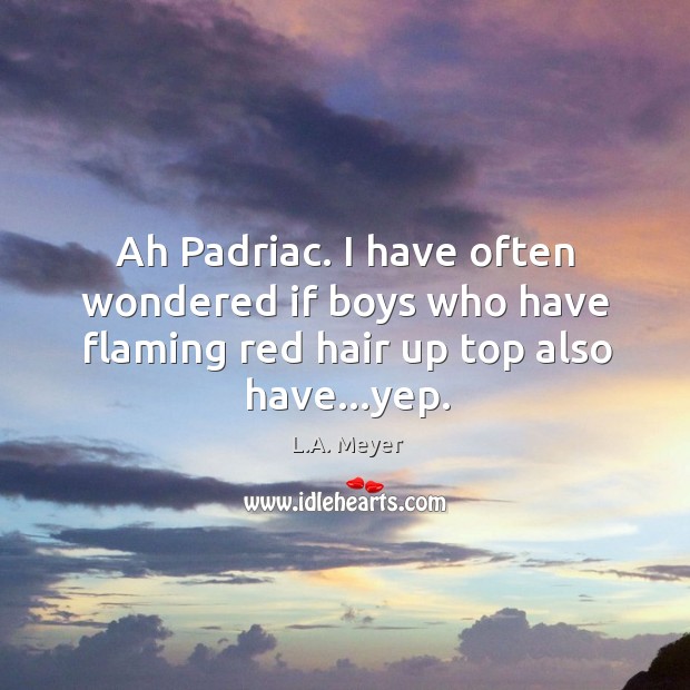 Ah Padriac. I have often wondered if boys who have flaming red L.A. Meyer Picture Quote