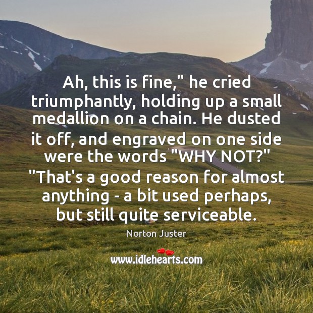 Ah, this is fine,” he cried triumphantly, holding up a small medallion Norton Juster Picture Quote
