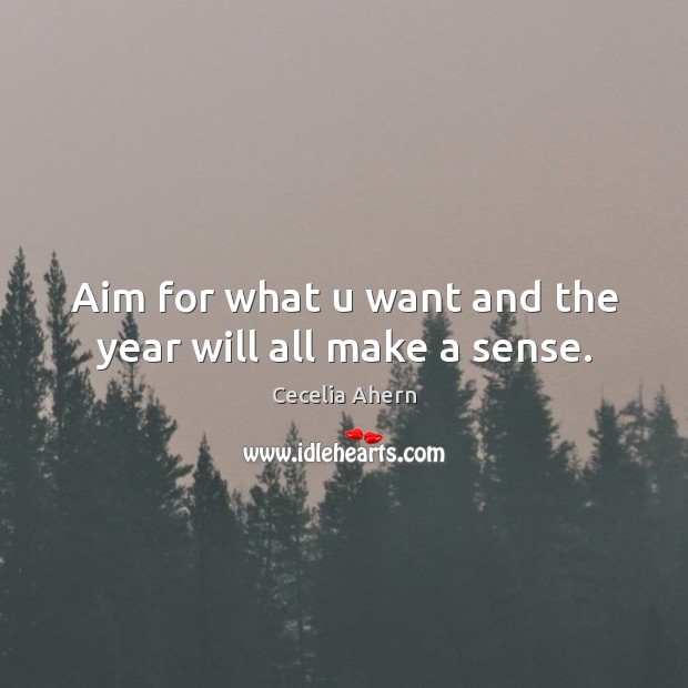 Aim for what u want and the year will all make a sense. Cecelia Ahern Picture Quote