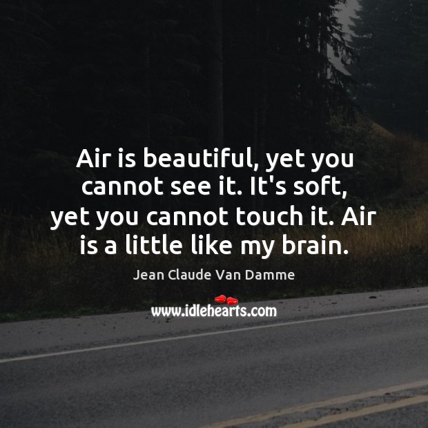 Air is beautiful, yet you cannot see it. It’s soft, yet you Jean Claude Van Damme Picture Quote
