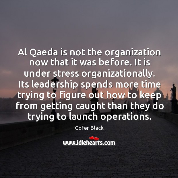 Al qaeda is not the organization now that it was before. It is under stress organizationally. Cofer Black Picture Quote