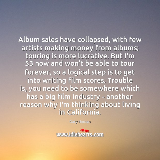 Album sales have collapsed, with few artists making money from albums; touring Gary Numan Picture Quote