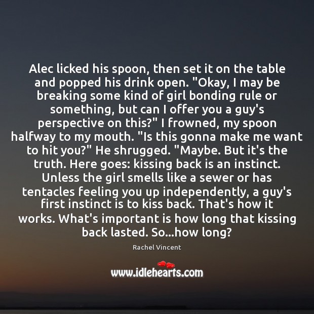 Alec licked his spoon, then set it on the table and popped Image