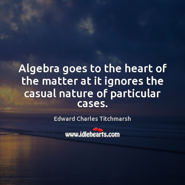 Algebra goes to the heart of the matter at it ignores the Edward Charles Titchmarsh Picture Quote