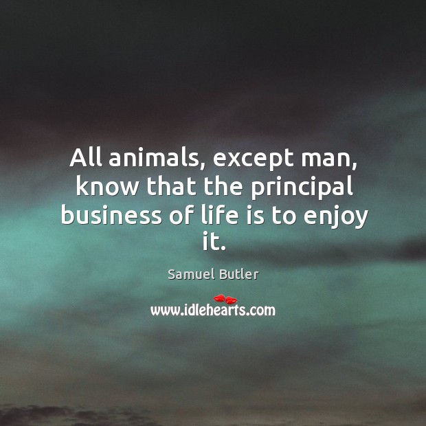 All animals, except man, know that the principal business of life is to enjoy it. Life Quotes Image