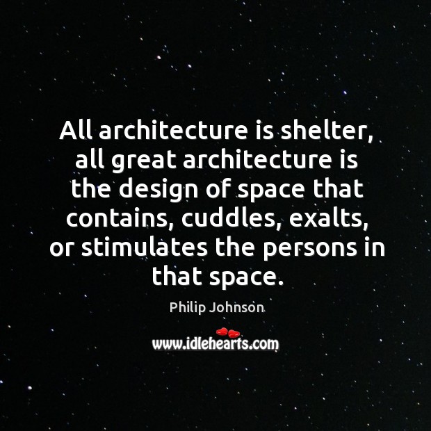 All architecture is shelter, all great architecture is the design of space that contains Philip Johnson Picture Quote