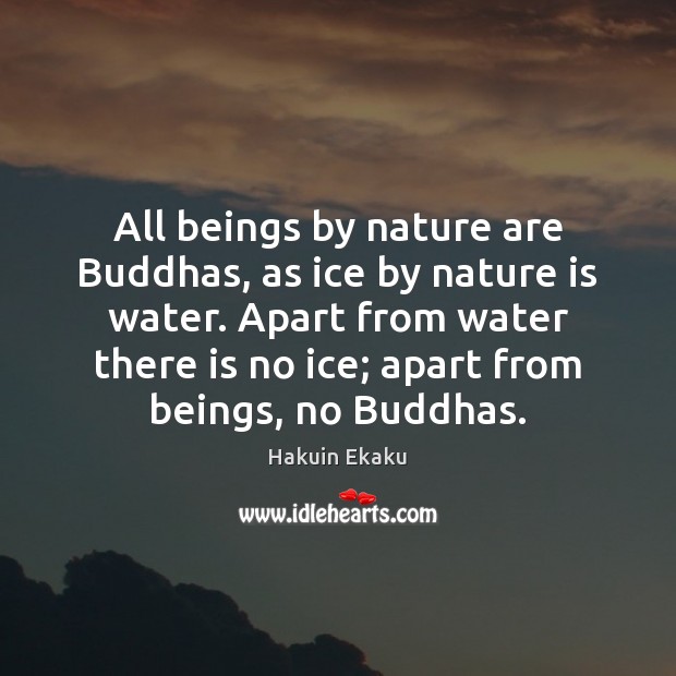 All beings by nature are Buddhas, as ice by nature is water. Hakuin Ekaku Picture Quote
