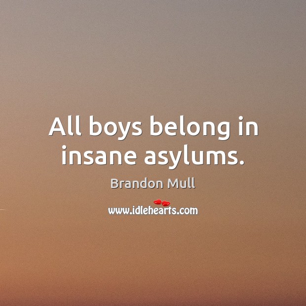 All boys belong in insane asylums. Brandon Mull Picture Quote