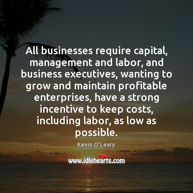 All businesses require capital, management and labor, and business executives, wanting to Kevin O’Leary Picture Quote