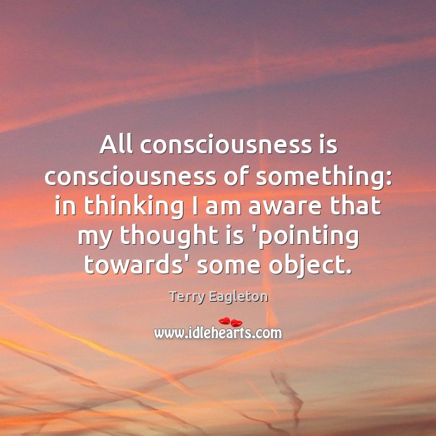 All consciousness is consciousness of something: in thinking I am aware that Terry Eagleton Picture Quote