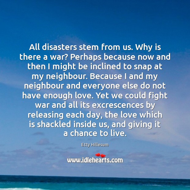 All disasters stem from us. Why is there a war? Perhaps because Etty Hillesum Picture Quote