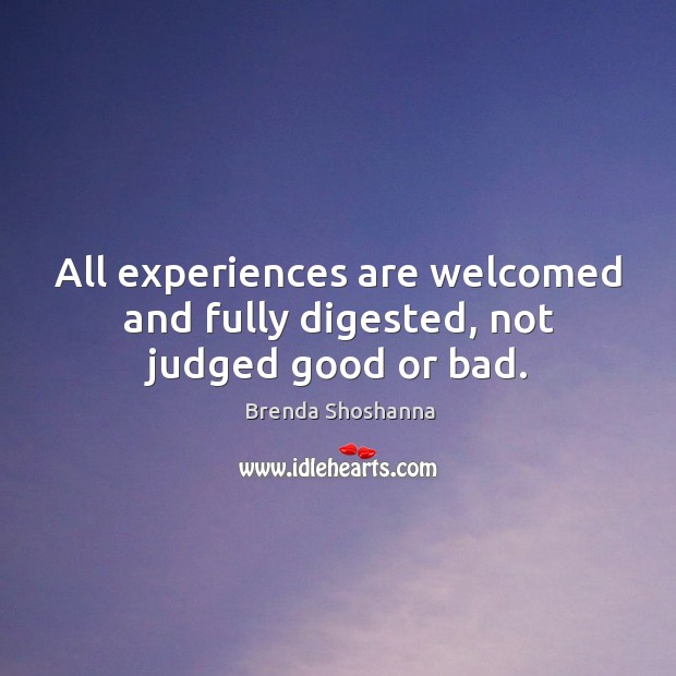 All experiences are welcomed and fully digested, not judged good or bad. Brenda Shoshanna Picture Quote