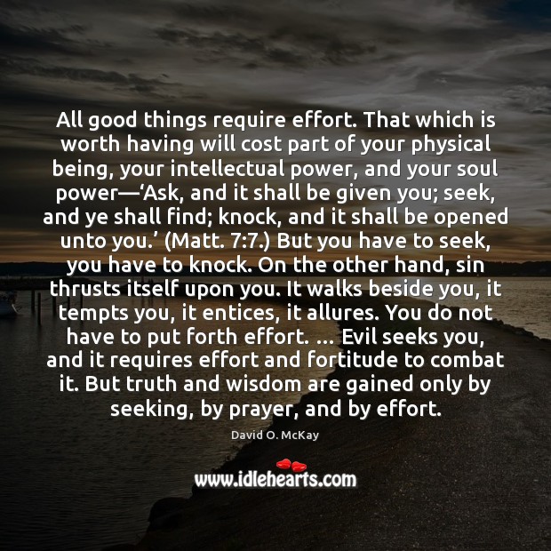 All good things require effort. That which is worth having will cost David O. McKay Picture Quote
