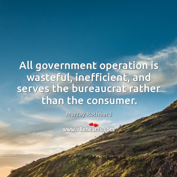 All government operation is wasteful, inefficient, and serves the bureaucrat rather than Murray Rothbard Picture Quote