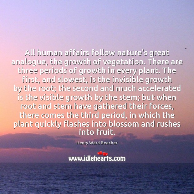 All human affairs follow nature’s great analogue, the growth of vegetation. There Henry Ward Beecher Picture Quote