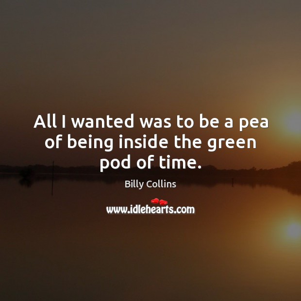 All I wanted was to be a pea of being inside the green pod of time. Billy Collins Picture Quote