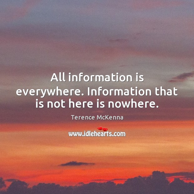 All information is everywhere. Information that is not here is nowhere. Terence McKenna Picture Quote