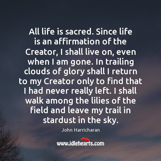 All life is sacred. Since life is an affirmation of the Creator, John Harricharan Picture Quote