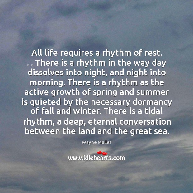 All life requires a rhythm of rest. . . There is a rhythm in Wayne Muller Picture Quote