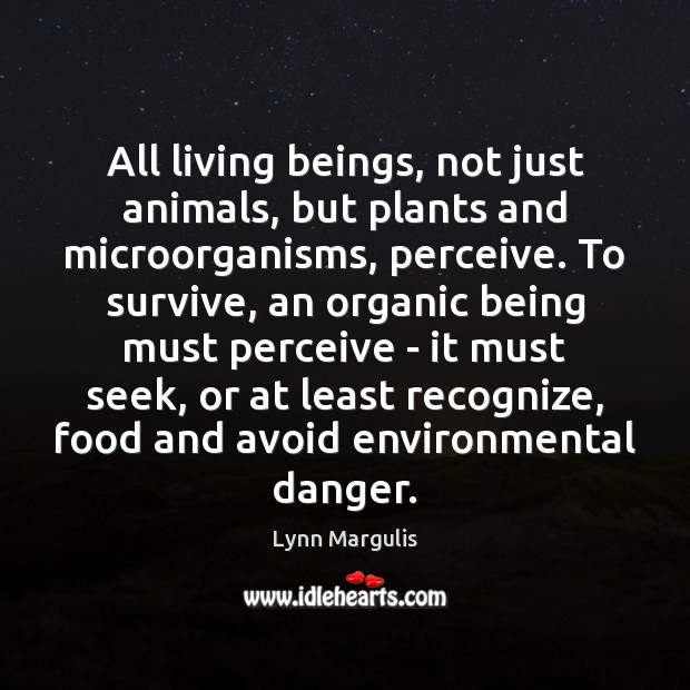All living beings, not just animals, but plants and microorganisms, perceive. To Lynn Margulis Picture Quote