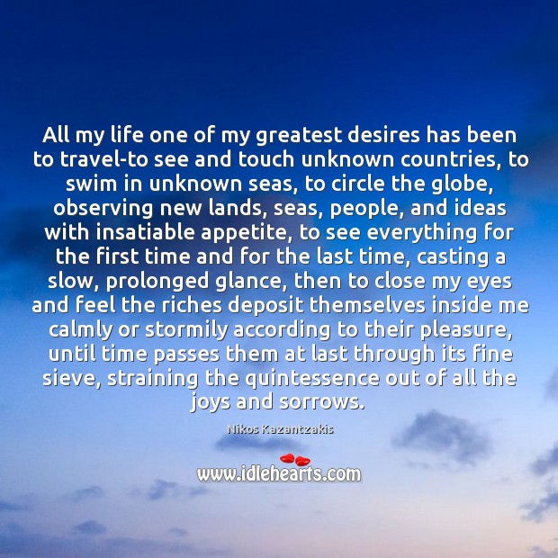 All my life one of my greatest desires has been to travel-to Nikos Kazantzakis Picture Quote