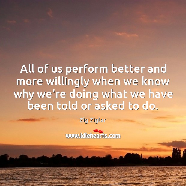 All of us perform better and more willingly when we know why Image