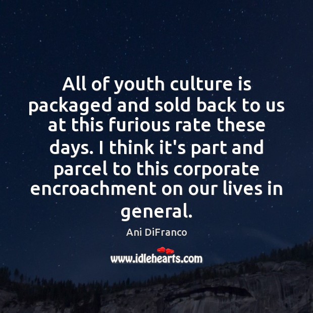 All of youth culture is packaged and sold back to us at Ani DiFranco Picture Quote
