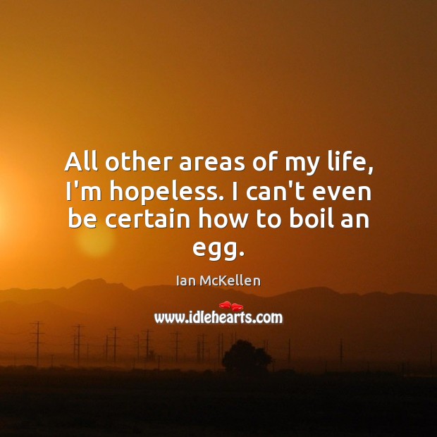 All other areas of my life, I’m hopeless. I can’t even be certain how to boil an egg. Ian McKellen Picture Quote