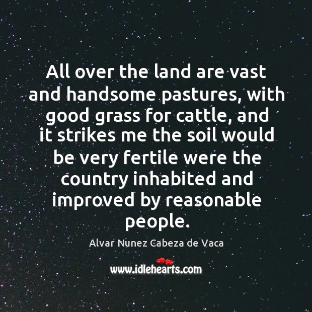 All over the land are vast and handsome pastures, with good grass for cattle Alvar Nunez Cabeza de Vaca Picture Quote