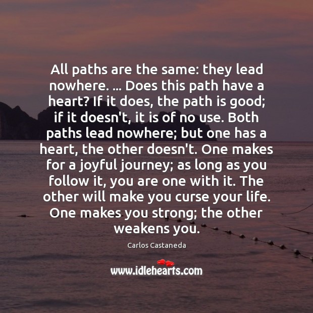 All paths are the same: they lead nowhere. … Does this path have Carlos Castaneda Picture Quote