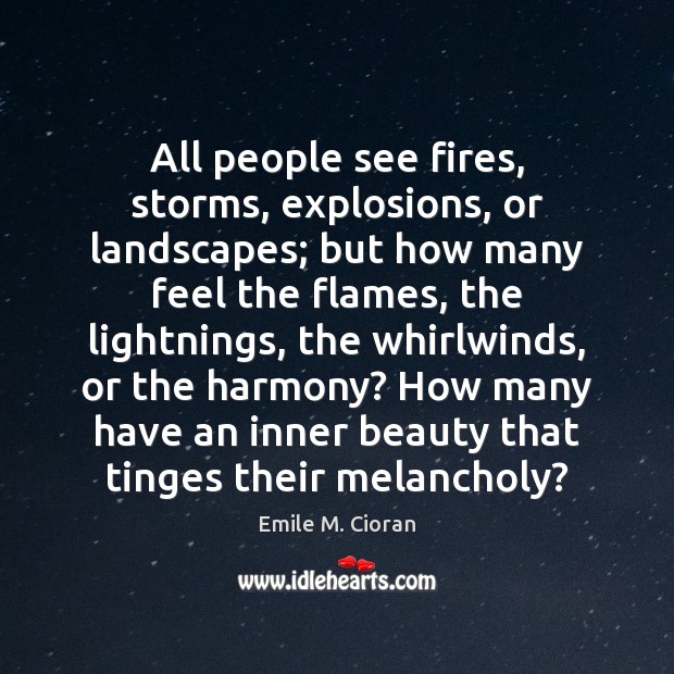 All people see fires, storms, explosions, or landscapes; but how many feel Emile M. Cioran Picture Quote