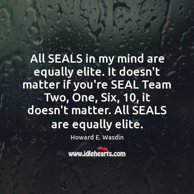 All SEALS in my mind are equally elite. It doesn’t matter if Howard E. Wasdin Picture Quote