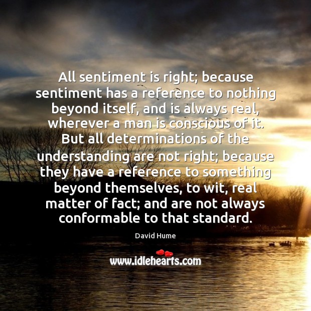 All sentiment is right; because sentiment has a reference to nothing beyond David Hume Picture Quote