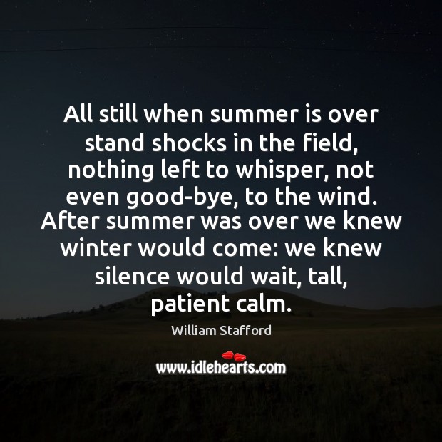 All still when summer is over stand shocks in the field, nothing William Stafford Picture Quote